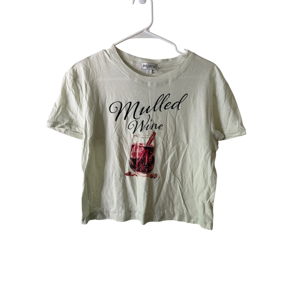 Wildfox Mulled Wine Graphic T-Shirt Mint Green Short Sleeve Cotton Tee Small
